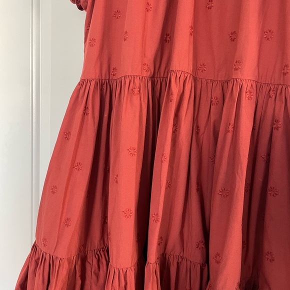 Ulla Johnson Embroidered Rust Dress High Low Flutter Sleeve Pockets Luxury - Picture 8 of 12